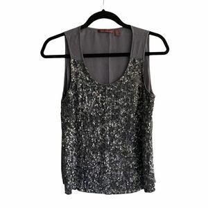 525 AMERICA Sleeveless Silk Sequin Blouse Tank Top Graphite M